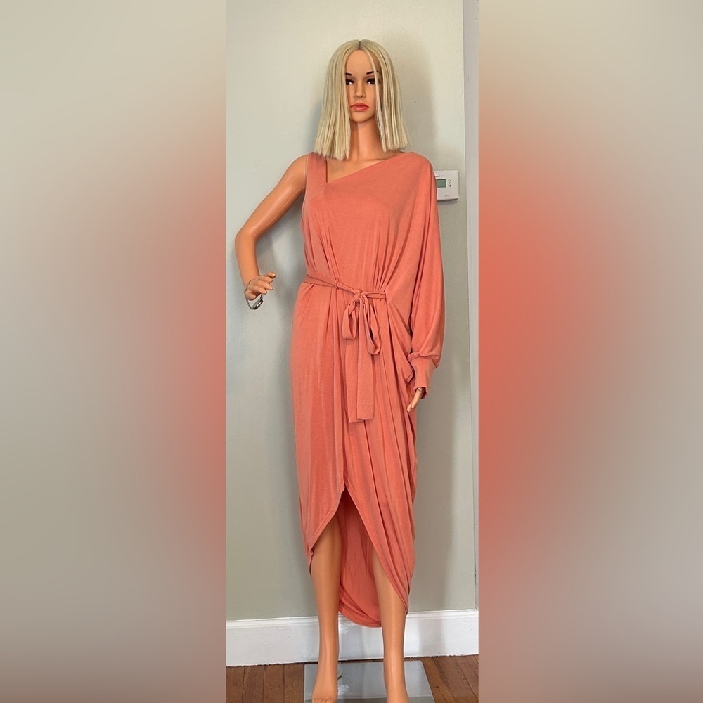 BCBGMAXAZRIA Women's Asymmetric One Shoulder Cocktail Dress coral - Picture 5 of 10